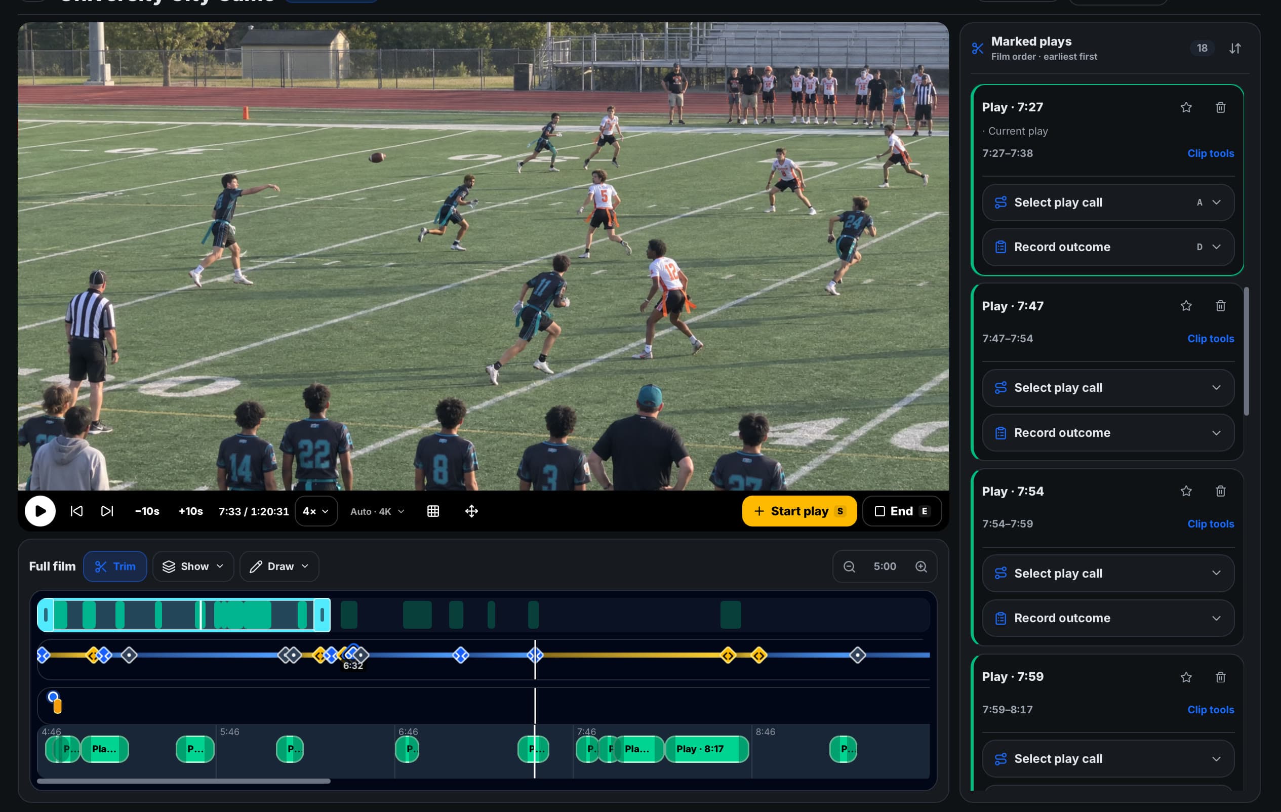XO Gridmaker Film Room reviewing flag-football game film